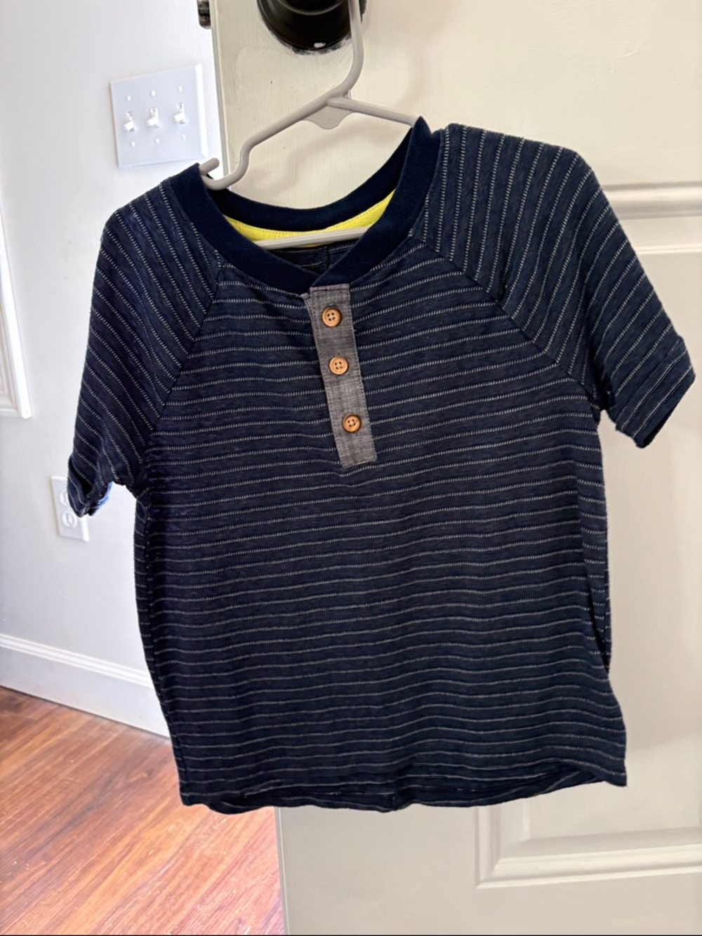 Cat & Jack Navy and Yellow Striped Henley Tee